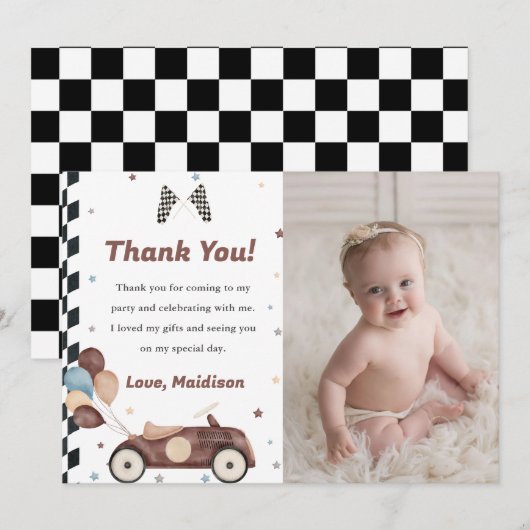 Race Auto Verjaardagsfeestje Foto Bedankt Kaart (Voorkant / Achterkant)