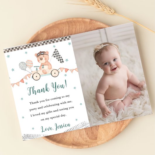 Race Auto Verjaardagsfeestje Foto Bedankt Kaart