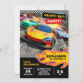 Race auto verjaardagsfeestje met sportwagens kaart (Voorkant)