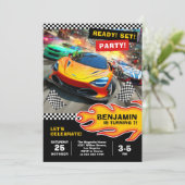 Race auto verjaardagsfeestje met sportwagens kaart (Staand voorkant)