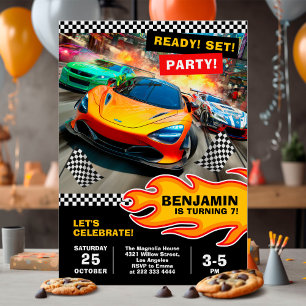 Race auto verjaardagsfeestje met sportwagens kaart