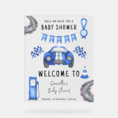 Race auto Welkom Baby shower Acryl Bord (Voorkant)