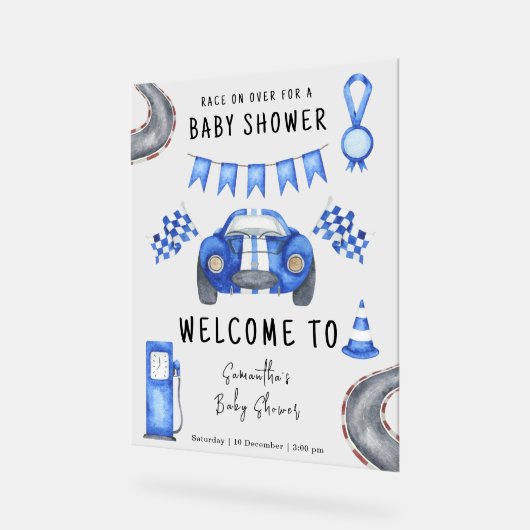 Race auto Welkom Baby shower Acryl Bord (Hoek)