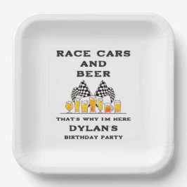 Race Auto's & Bier Geruite Vlag RaceDay Verjaardag Papieren Bordje