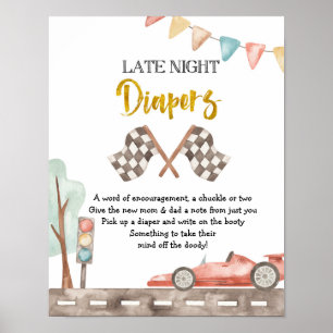 Race-Baby shower laat 's nachts, luidersbord Poster