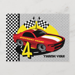 Race Car 4e Verjaardag Briefkaart