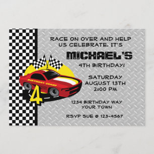 Race Car 4th Birthday Party Invitation Kaart