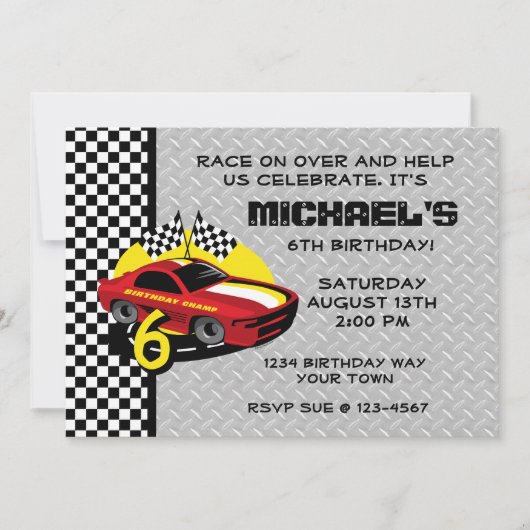 Race Car 6e anniversaire Invitation (Devant)