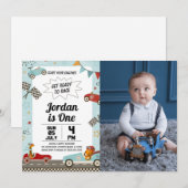 Race Car Anniversaire Fête Invitation Avec Photo (Devant / Derrière)