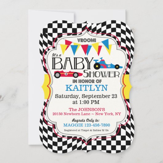 Race Car Baby shower Invitation Kaart (Voorkant)