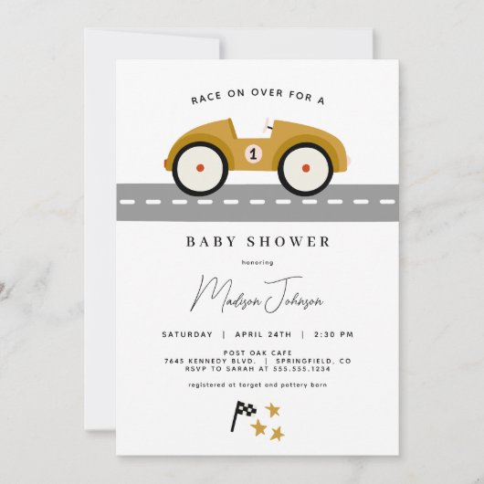 Race Car Baby shower Uitnodiging (Voorkant)