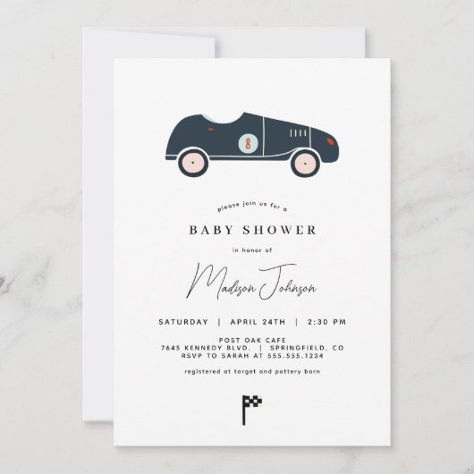 Race Car Baby shower Uitnodiging (Voorkant)