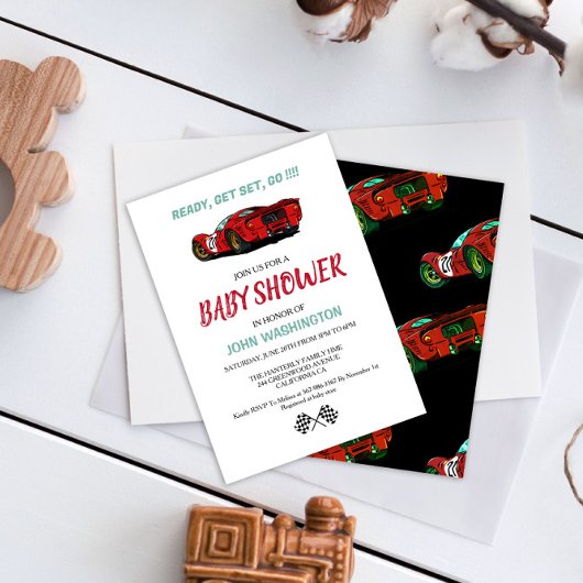 Race Car Baby shower Uitnodiging