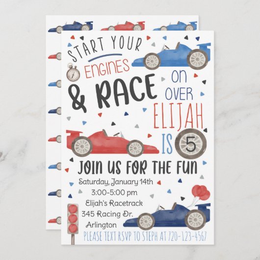 Race Car Birthday Invitation, Racing Uitnodiging