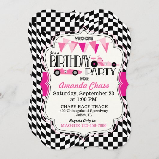 Race Car Birthday Party Invation Card Kaart (Voorkant / Achterkant)