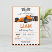 Race Car Birthday Party Invitation (Debout devant)