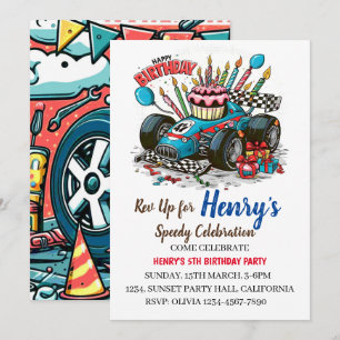 Race Car Birthday Party Invitation Kaart