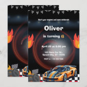 Race Car Birthday Party Kaart (Voorkant / Achterkant)
