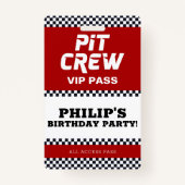 Race Car Birthday Party Pit CreVIP Pass Badge (Voorkant)