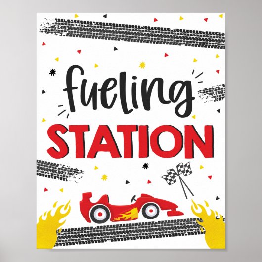 Race Car Birthday Party Two Fast Fusting Station Poster (Voorkant)