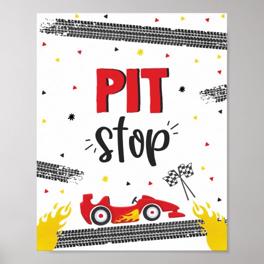 Race Car Birthday Party Two Fast Pit Stop Poster (Voorkant)