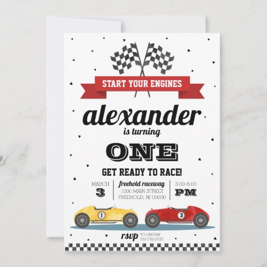 Race Car Birthday Uitnodiging (Voorkant)