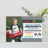 Race Car Birthday Uitnodiging | Uitnodiging tot ra (Staand voorkant)