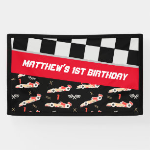 Race Car Black en Red First Birthday Custom Spandoek