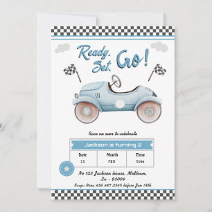 Race Car blauw Ready set go 2e verjaardag Kaart