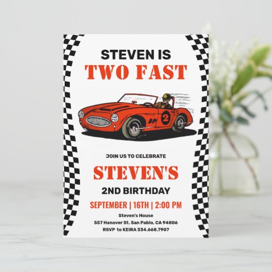 Race Car Boy 2e Invitation Anniversaire (Debout devant)