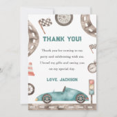 Race Car Boy Anniversaire Fête Carte de remercieme (Devant)