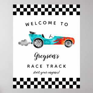 Race Car Boy Birthday Party Welcome Sign Poster