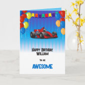 Race car boy's verjaardag kaart (Gele Bloem)