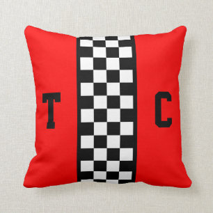 Race Car Checkered Pattern Red Monogramed Kussen