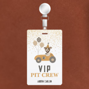 Race Car Dog Boys Birthday Party VIP Badge
