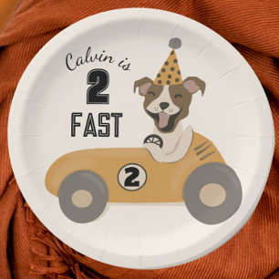Race Car Dog Boys Two Fast Birthday Party Papieren Bordje