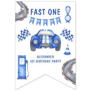 Race Car First Birthday Vlaggetjes