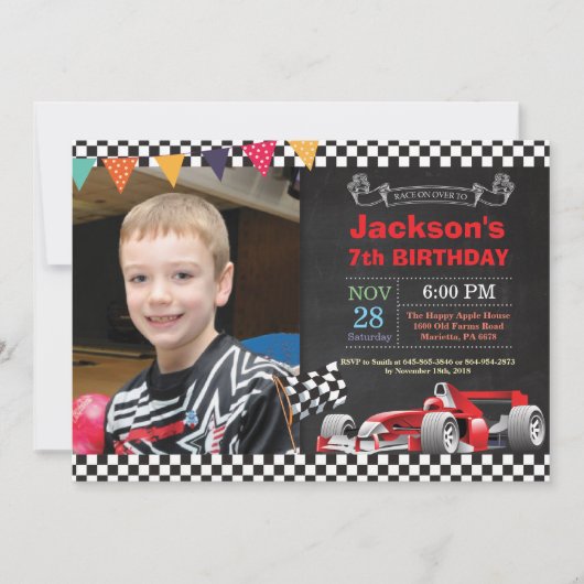 Race Car Invitation Anniversaire. Soirée d'anniver (Devant)