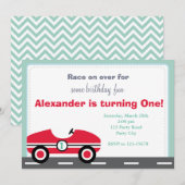 Race Car Invitation (Ride On Birthday for Boys) (Devant / Derrière)
