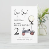 Race Car Invitation Rouge 2e anniversaire Vintage (Debout devant)