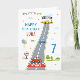 Race Car Kids Racing Track Gefeliciteerd 7e Verjaa Kaart