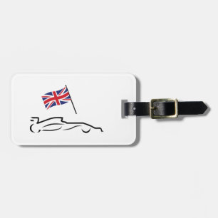 Race Car Line Drawing with British Flag Bagagelabel