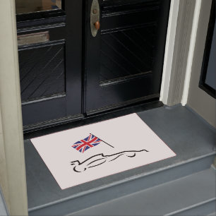 Race Car Line Drawing with British Flag Deurmat