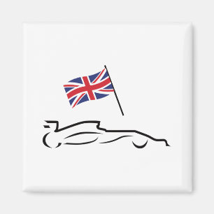 Race Car Line Drawing with British Flag Magneet