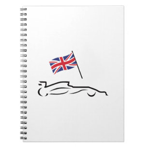 Race Car Line Drawing with British Flag Notitieboek