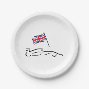 Race Car Line Drawing with British Flag Papieren Bordje