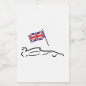 Race Car Line Drawing with British Flag Voedselcontainer Etiket (Enkel label)