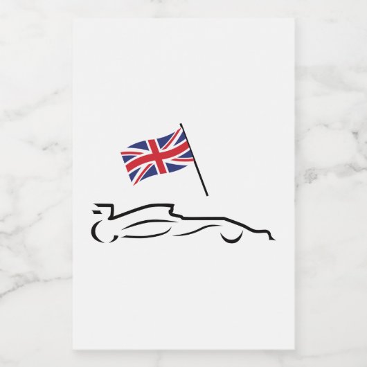 Race Car Line Drawing with British Flag Voedselcontainer Etiket (Enkel label)