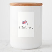 Race Car Line Drawing with British Flag Voedselcontainer Etiket (Voorkant)
