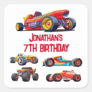 Race Car Monster Truck Cars Racing Birthday Vierkante Sticker